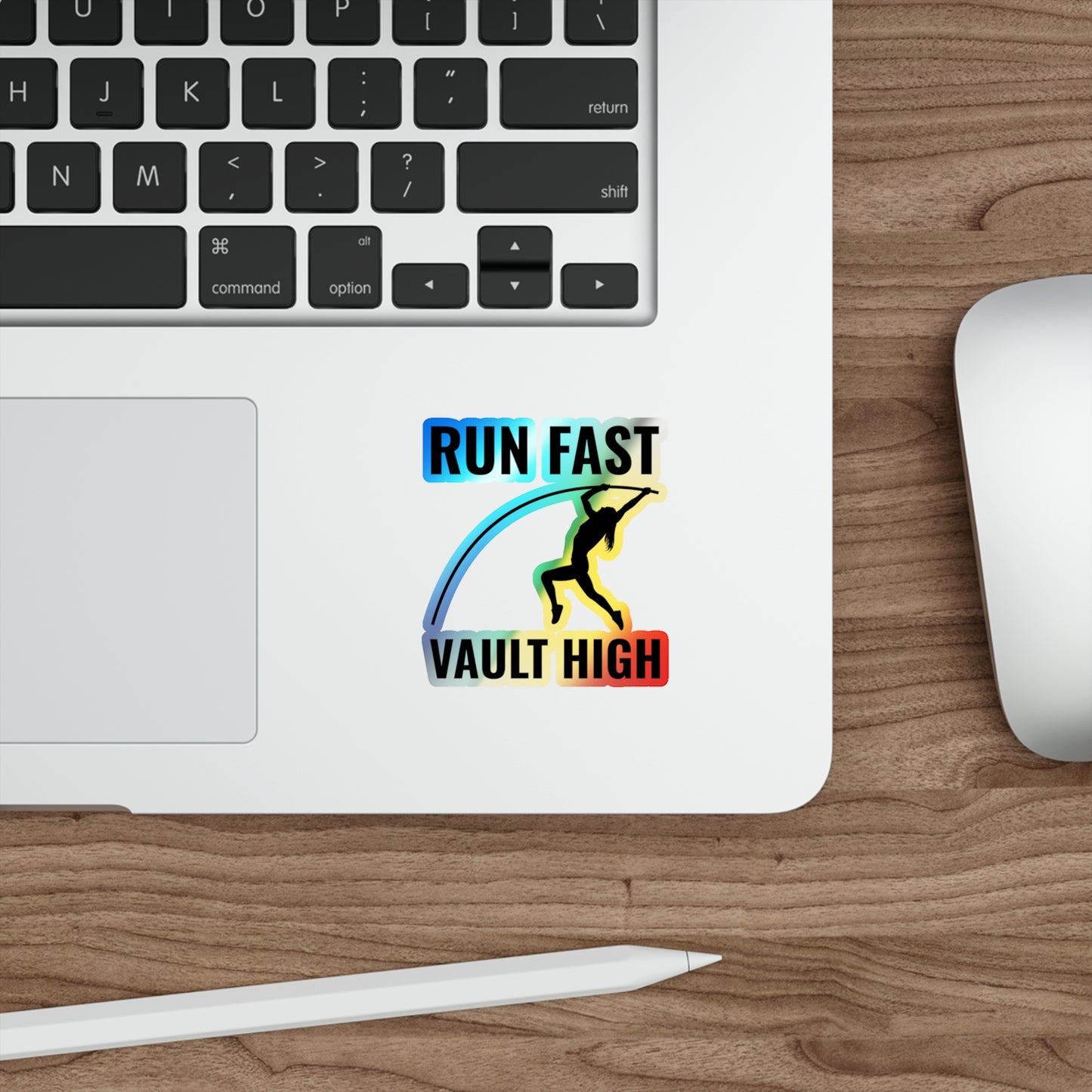 Pole Vault Sticker Holographic Vinyl– Run Fast, Vault High Motivational Track & Field Decal for Athletes
