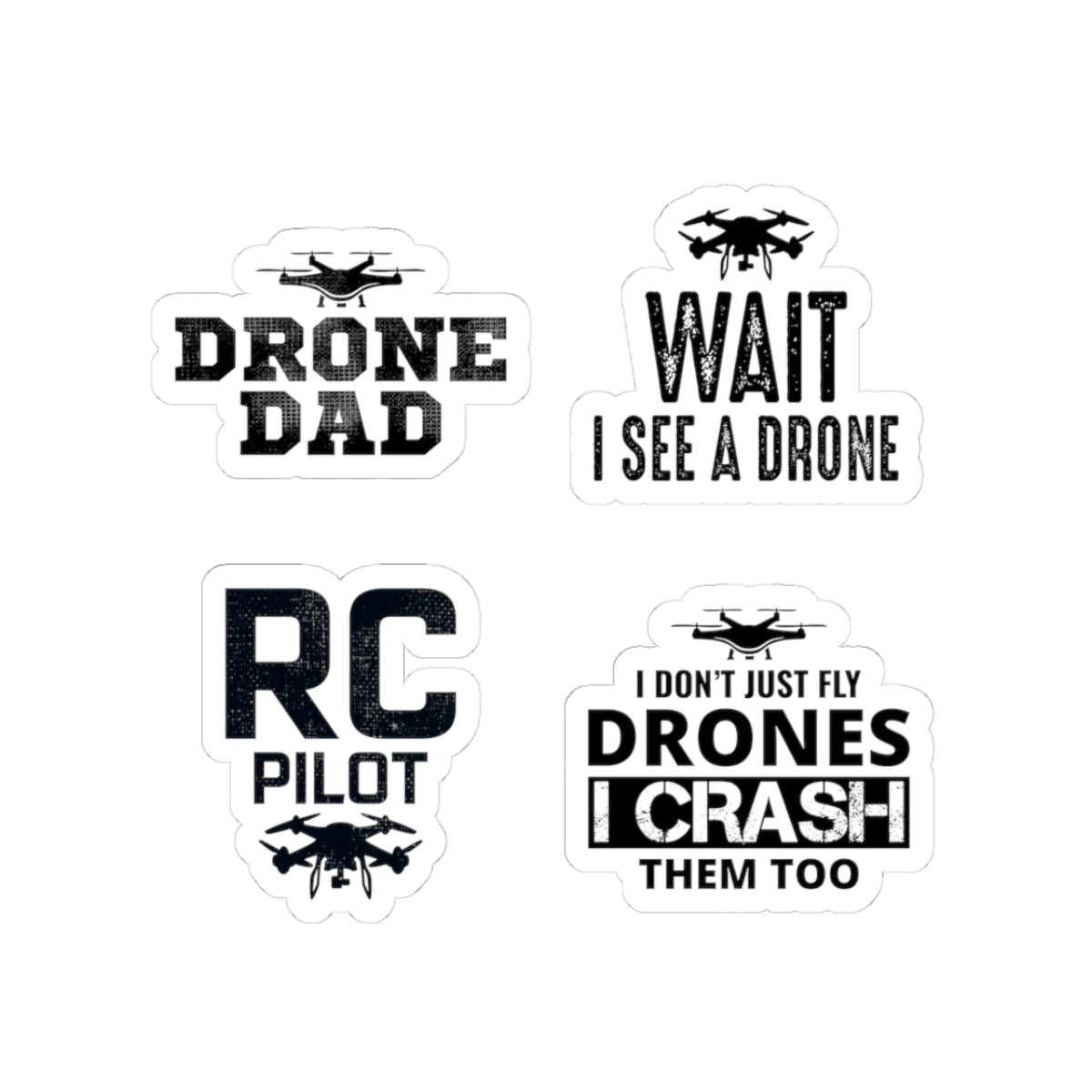 Drone Dad Sticker Pack – 4 PCS Funny RC Pilot Crash Humor Decals for Drone Dads FPV Hobbyists