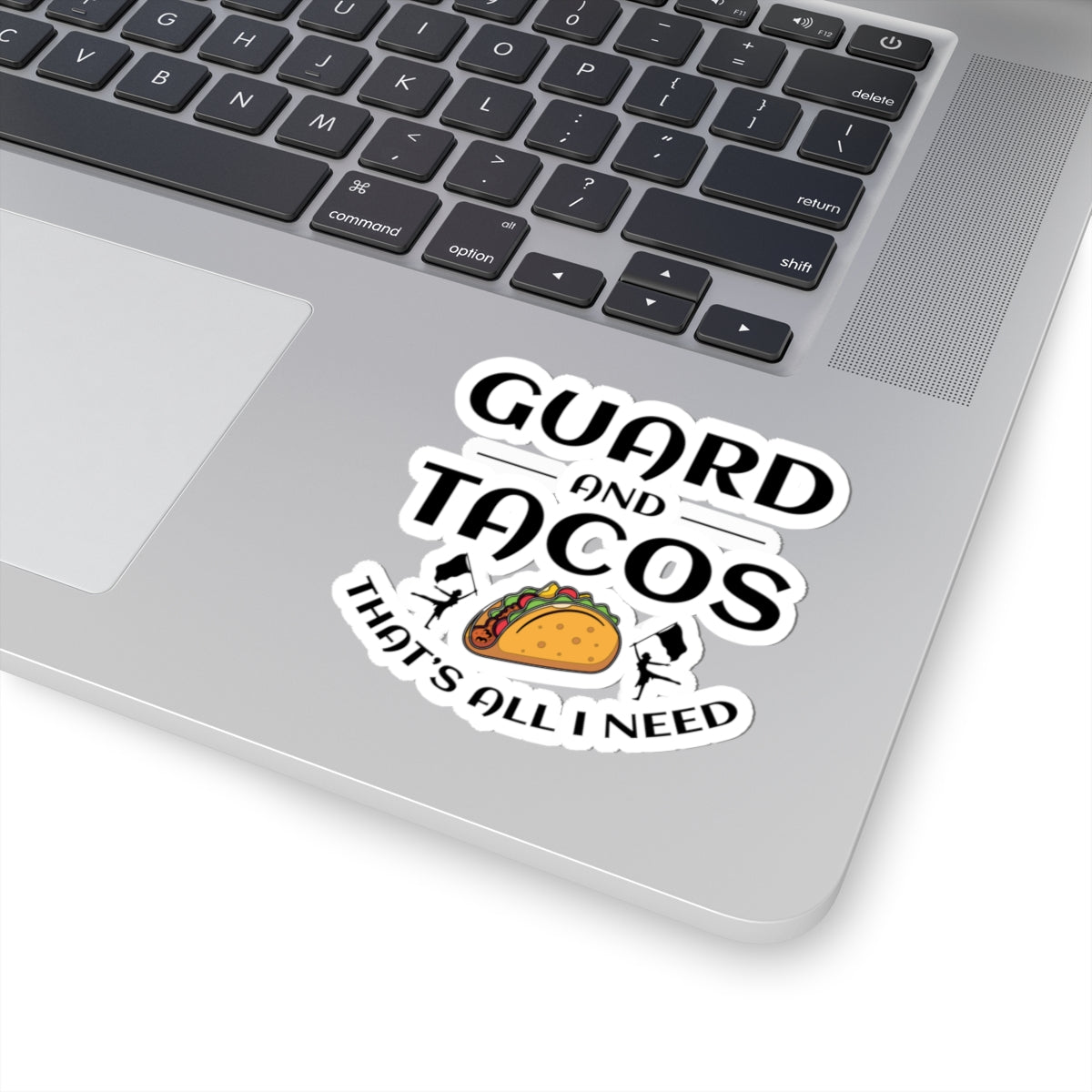 Color Guard "Guard and Tacos" Sticker Vinyl: Twirling Dancer Design, Flag Twirling, Marching Band