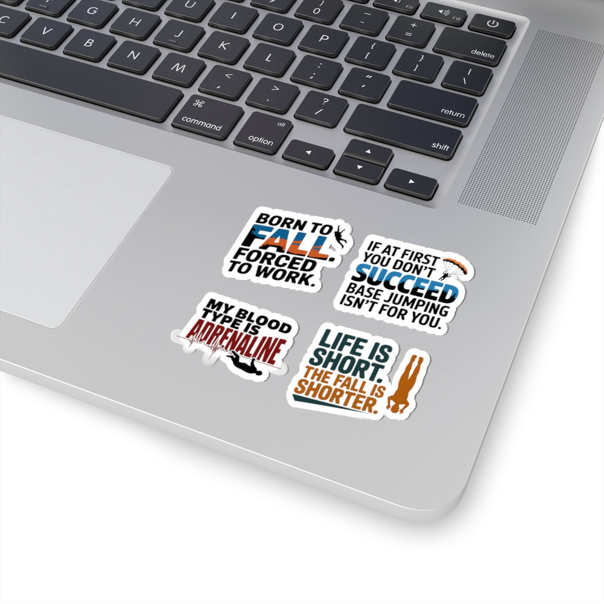BASE Jumping Sticker Pack – 4 PCS Bold Dark Humor Freefall Decal Set for Extreme Sports Fans Skydivers
