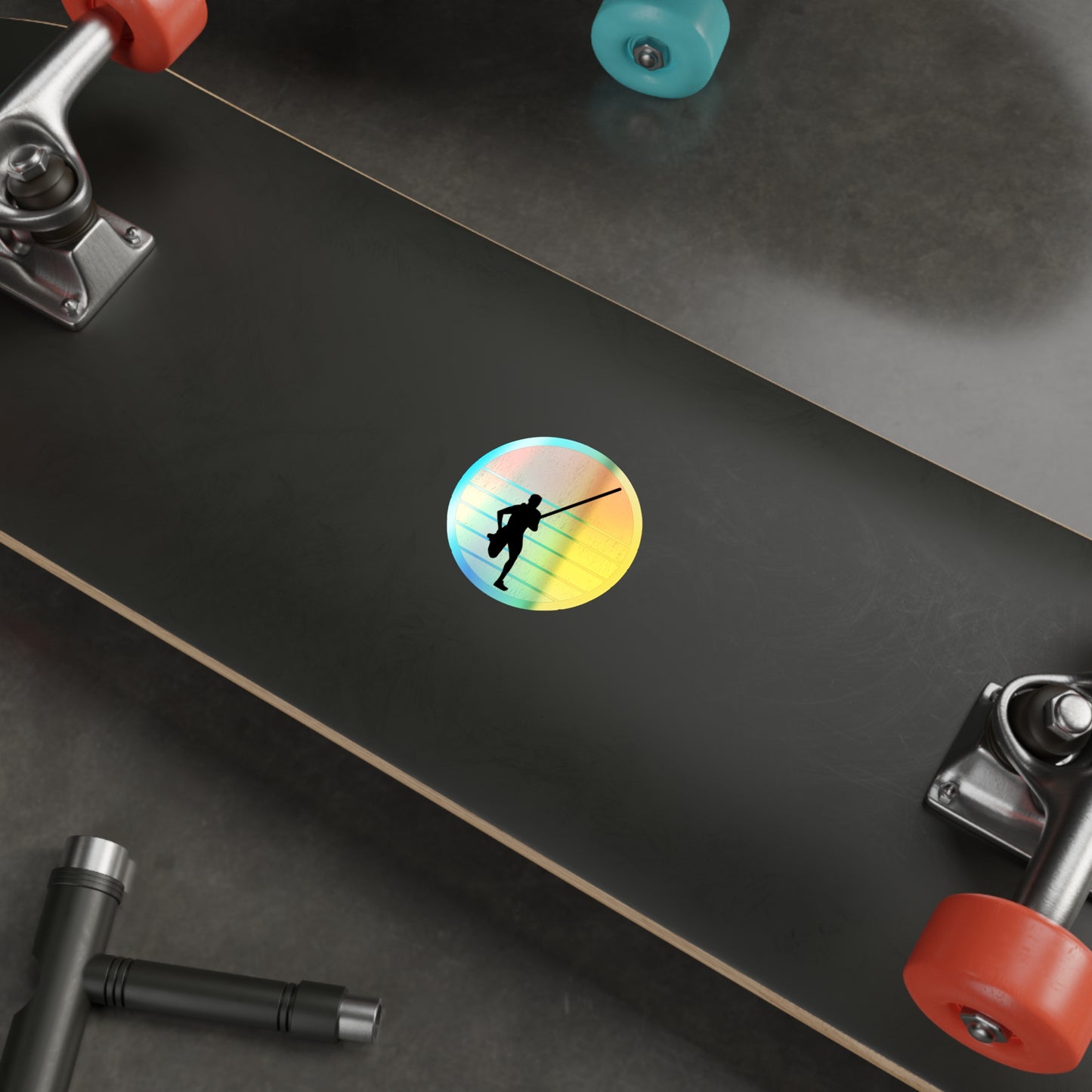 Pole Vault Holographic Stickers - Retro Sunset Athlete Design for Sports Enthusiasts