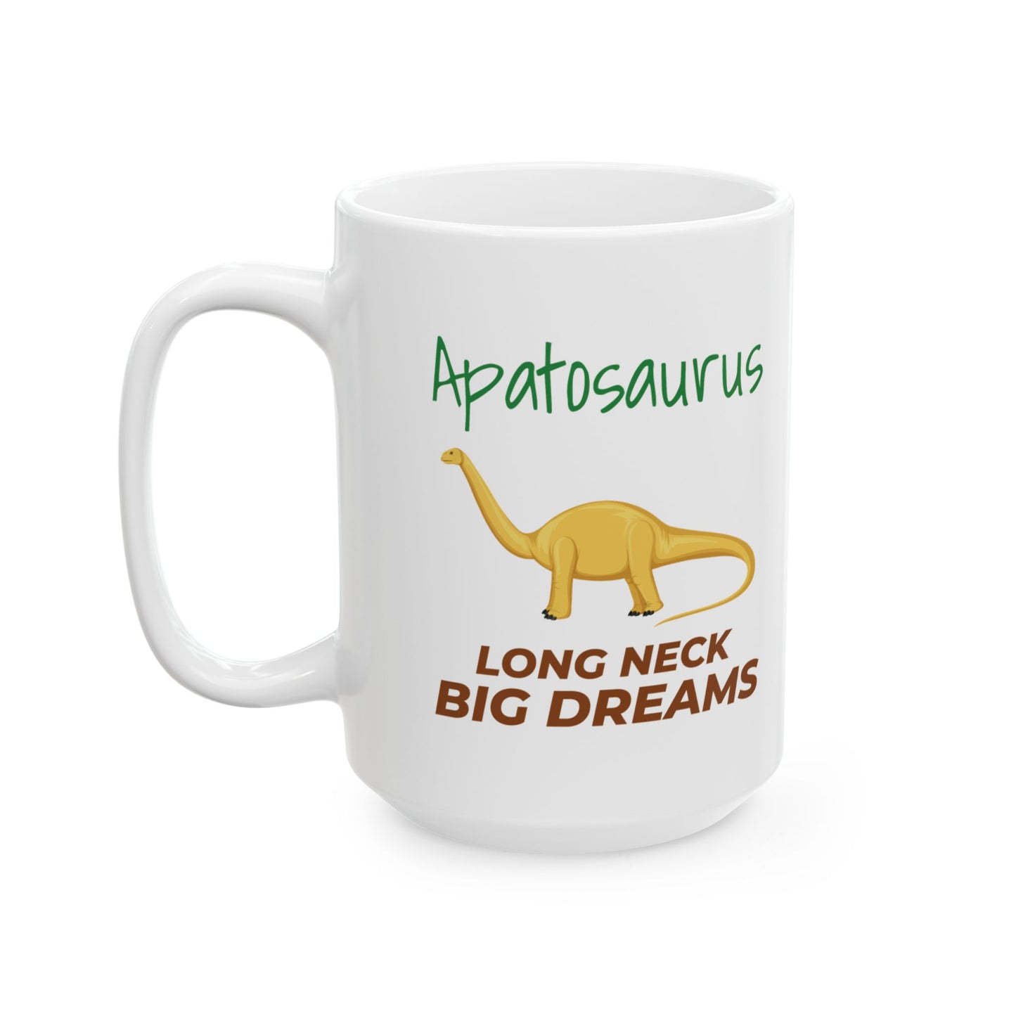 Dinosaurier-Fossil-Becher für Pflanzenfresser-Fans, Apatosaurus, gelbes Design 