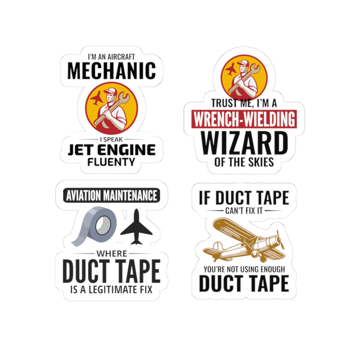 Aviation Mechanic Sticker Pack – 4 PCS Funny Jet Engine Fluent Decals for Aircraft Maintenance Technician