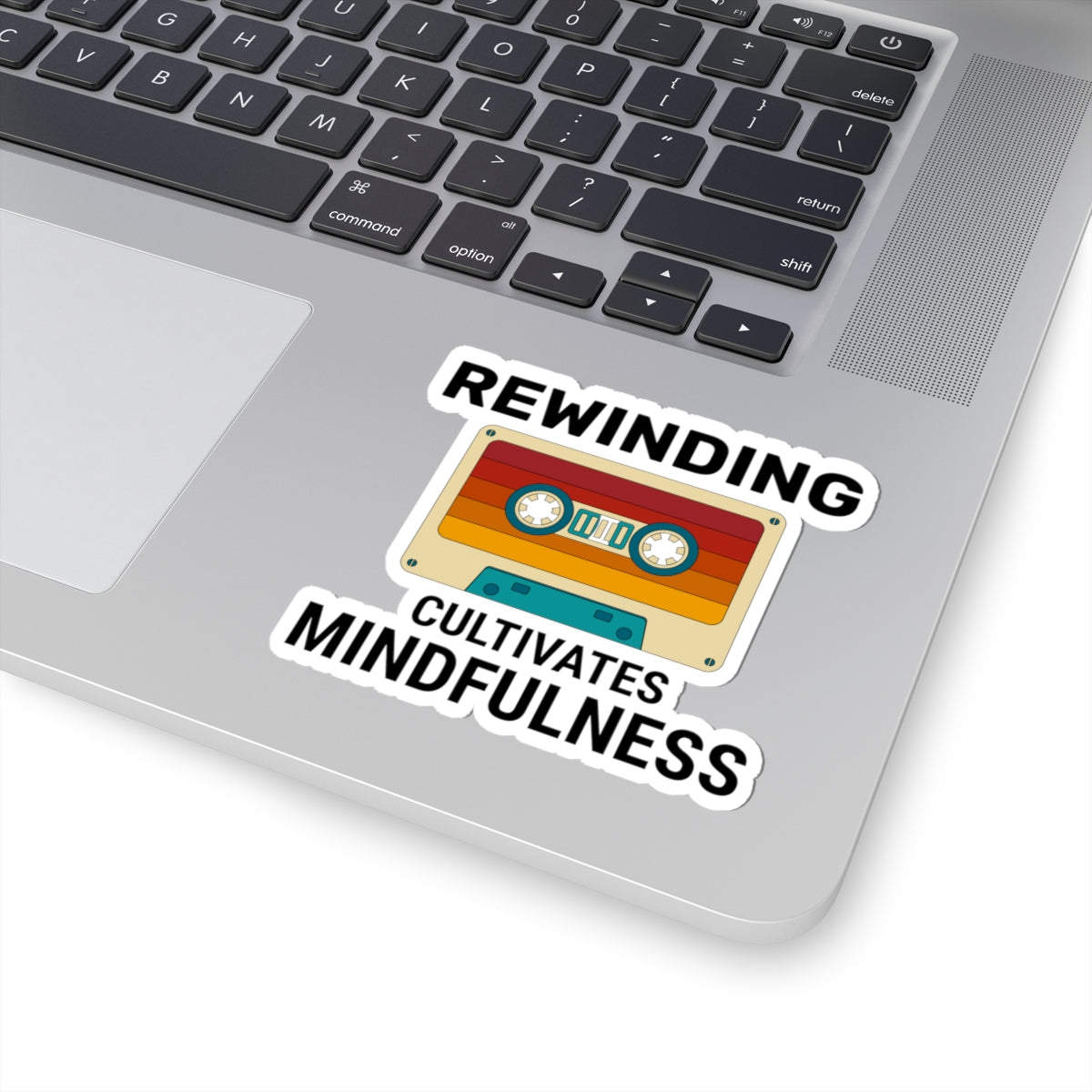 Rewind Mindfulness Sticker - Cassette Tape Vinyl Decal for Analog Music Lovers & Nostalgia Enthusiasts
