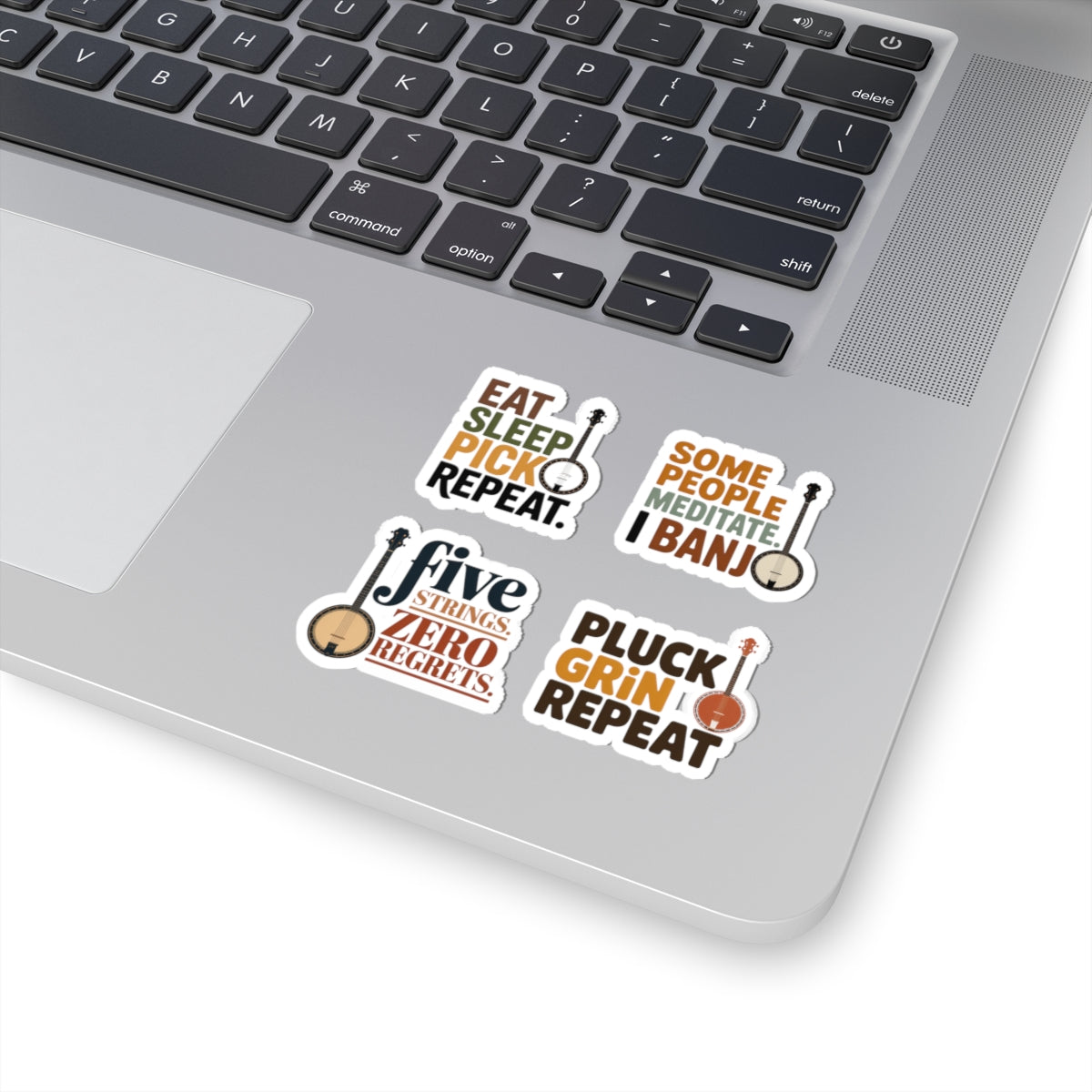 Banjo Sticker Pack – 4 PCS Bold Picker Mantra Decal Set for Bluegrass Musicians Five-String Instrument Lovers