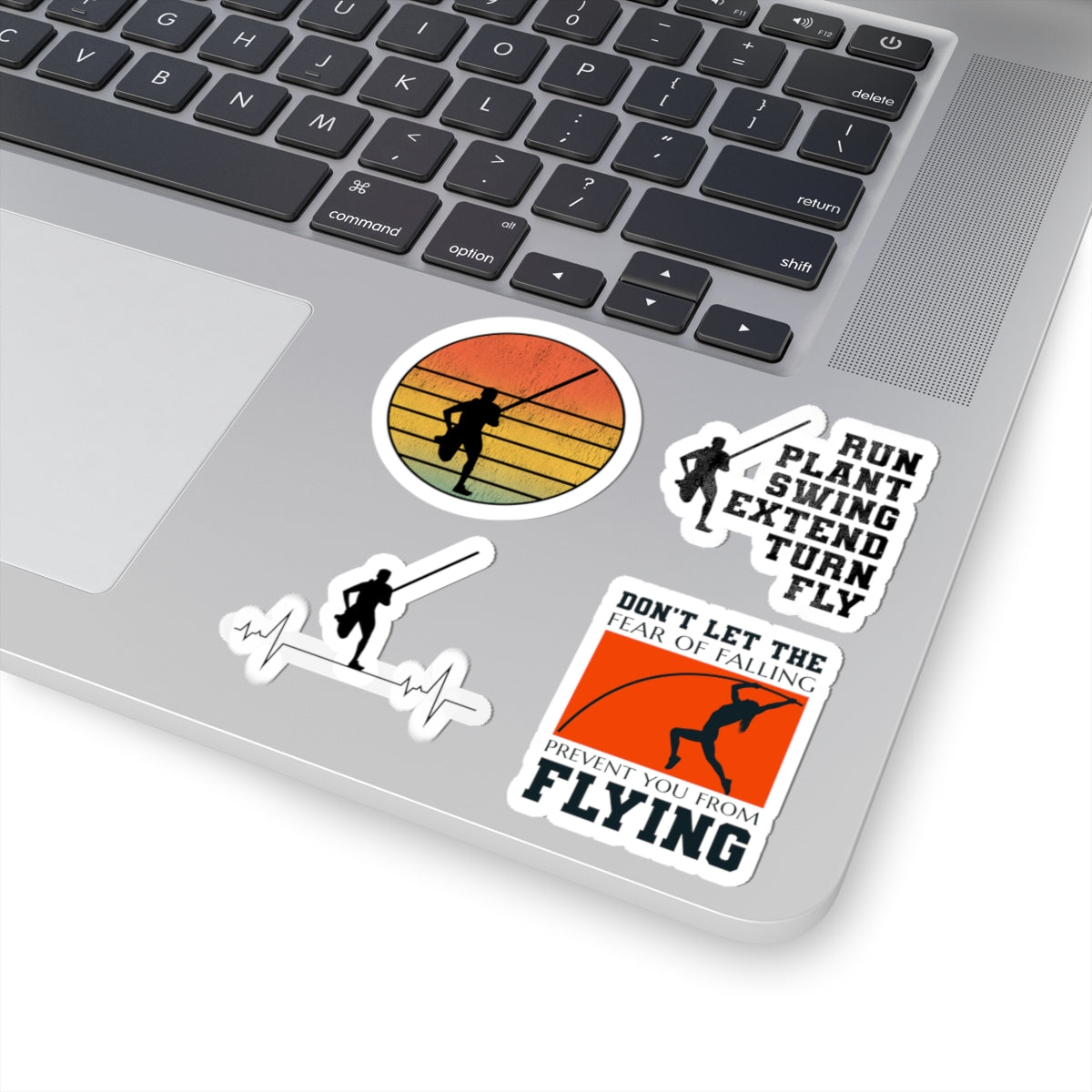 Pole Vault Sticker Pack – 4 PCS Motivational Retro Graphic Decal Set for Track and Field Athletes, Competitive Vaulters