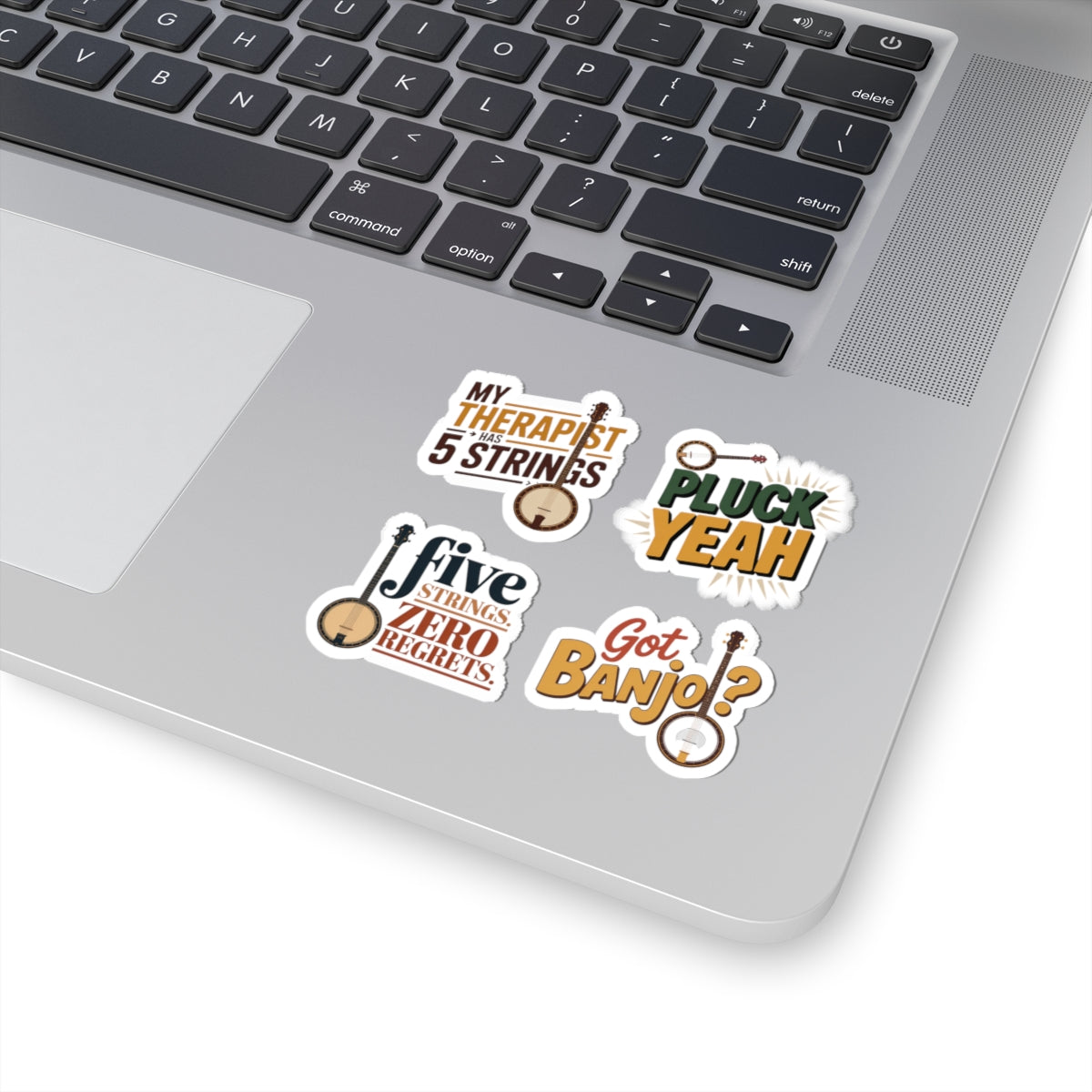 Banjo Sticker Pack – 4 PCS Funny Variety Humor Decal Set for Bluegrass Musicians Five-String Instrument Lovers