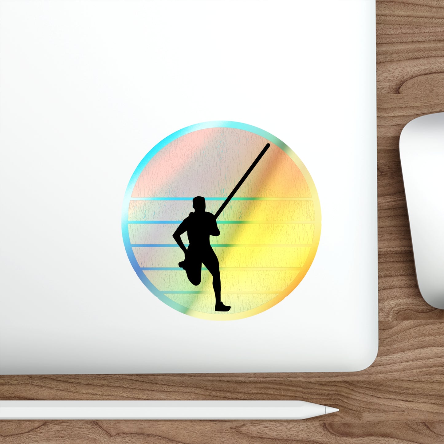Pole Vault Holographic Stickers - Retro Sunset Athlete Design for Sports Enthusiasts