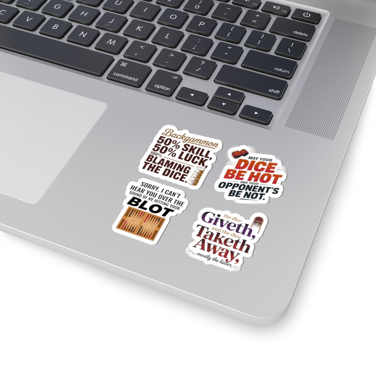 Backgammon Humor Sticker Pack – 4 PCS Funny Dice Quote Decals for Board Game Players & Strategy Fans