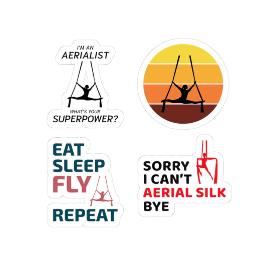 Aerial Silk Sticker Pack – 4 PCS Funny Aerialist Superpower Eat Sleep Fly Decal Set for Dancers Performers