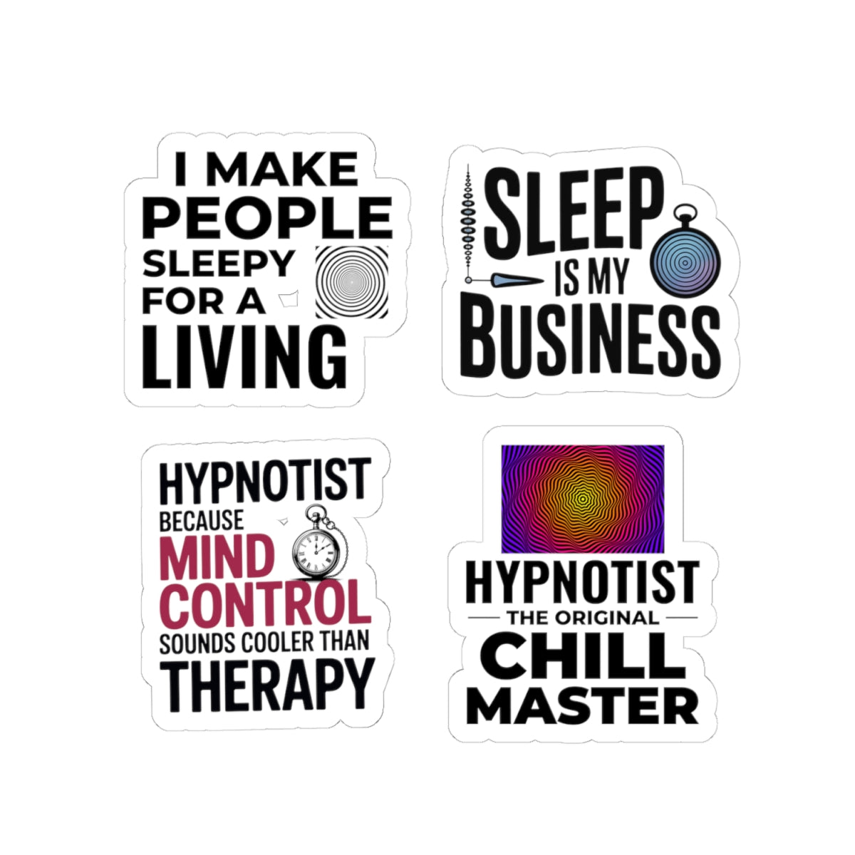 Hypnotist Sticker Pack – 4 PCS Funny Mind Control Humor Decals for Hypnotists Hypnotherapy Professionals
