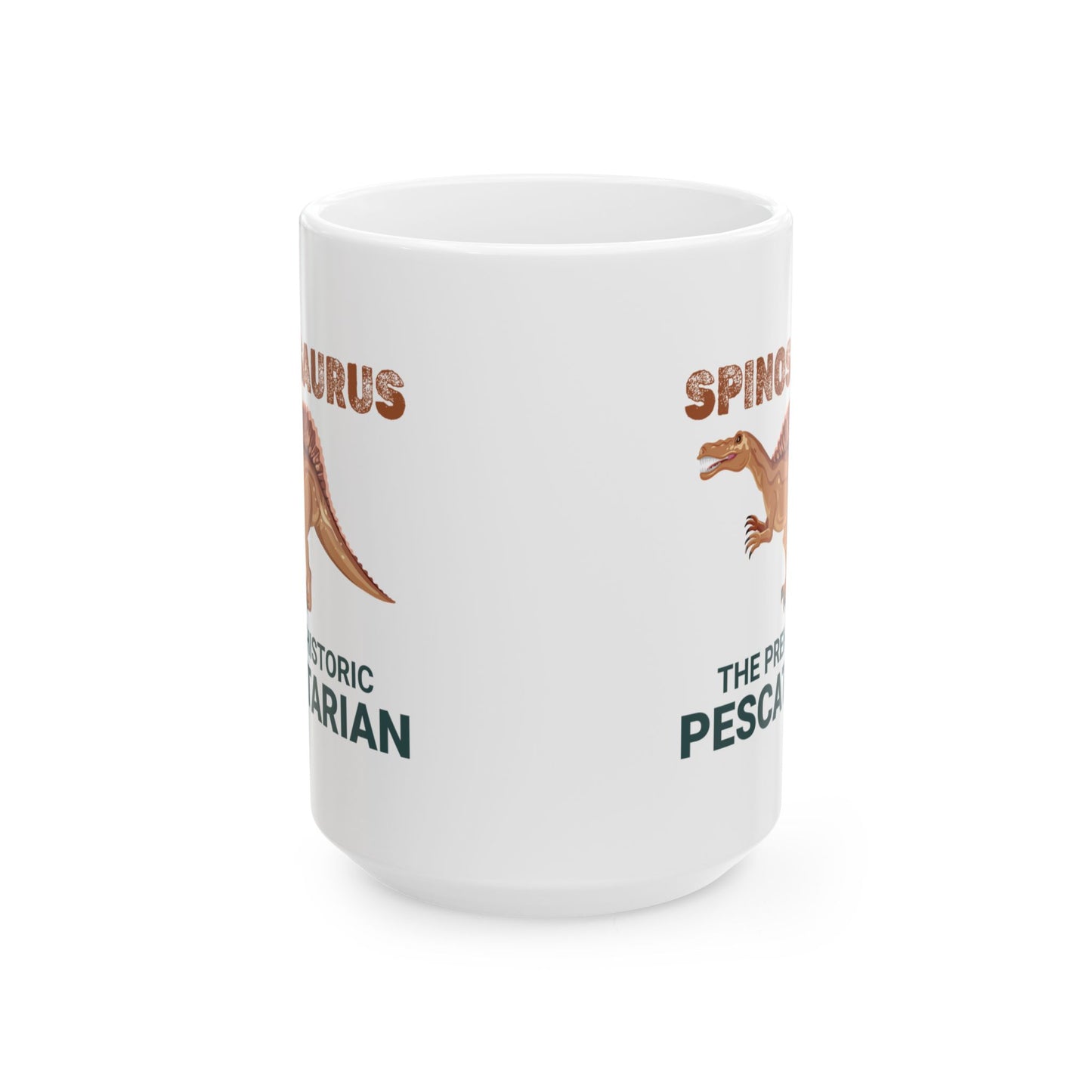 Taza con fósil de dinosaurio Spinosaurus, diseño pescatariano para amantes de la paleontología 