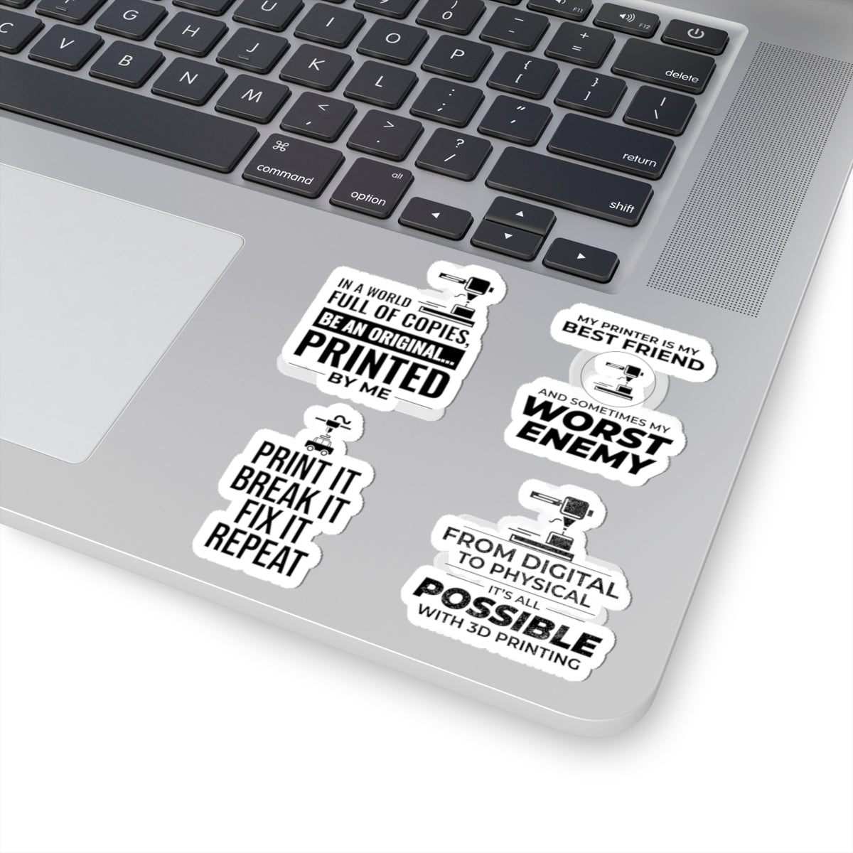 3D Printer Sticker Pack – 4 PCS Funny Original Maker Decal Set for Engineers Hobbyists and Printing Fans