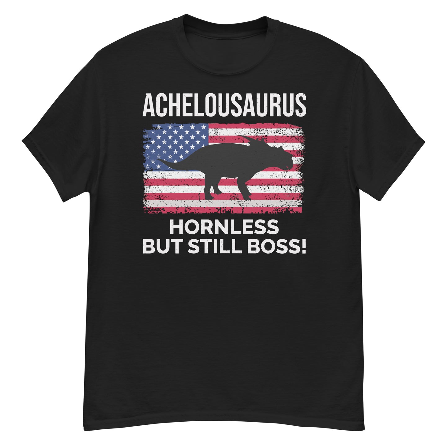 American Flag Achelousaurus Dinosaur T-Shirt: Hornless, Still Boss