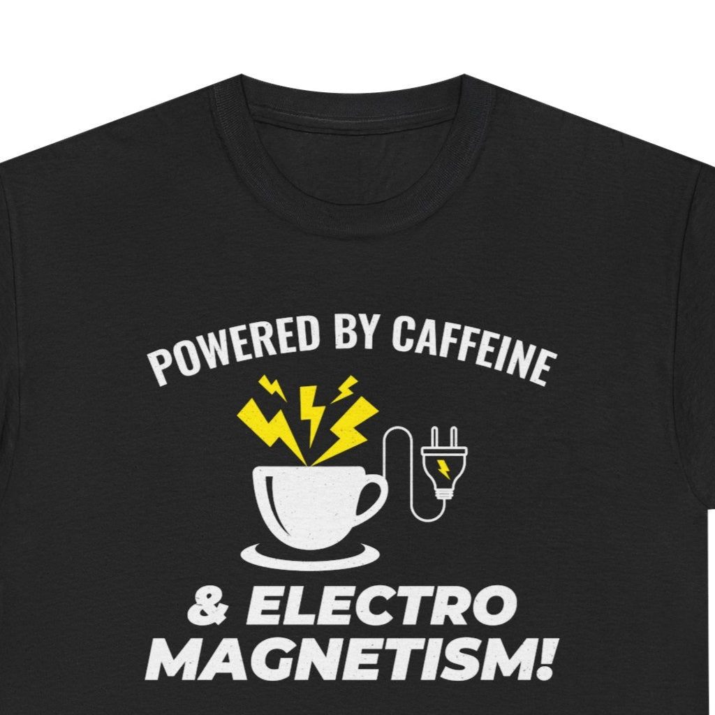 Funny electrician t-shirt with coffee and electricity theme