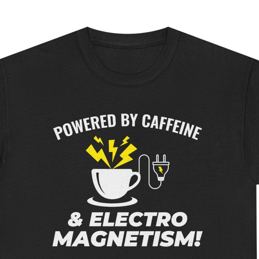 Funny electrician t-shirt with coffee and electricity theme