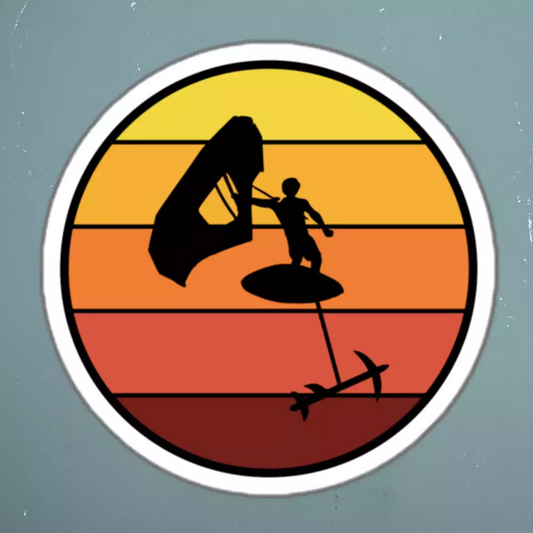 Wing Foiling Water Sports Retro Sunset Funny Stickers