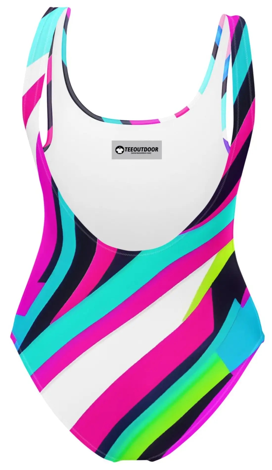 Zigzag Lines, Neon Pink, Dynamic Pattern, One-Piece Swimsuit