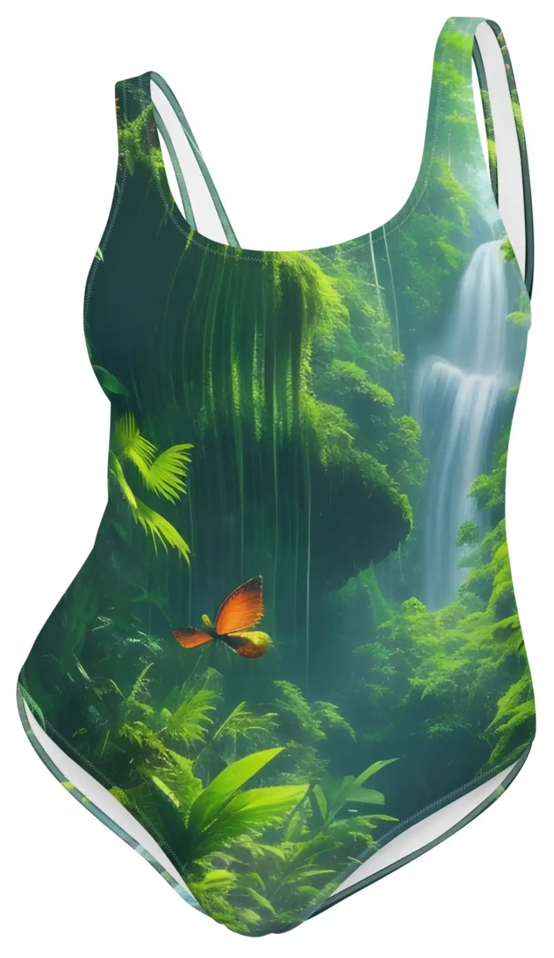 Tropical Haven: Illustrated Nature-Inspired One-Piece Swimsuit