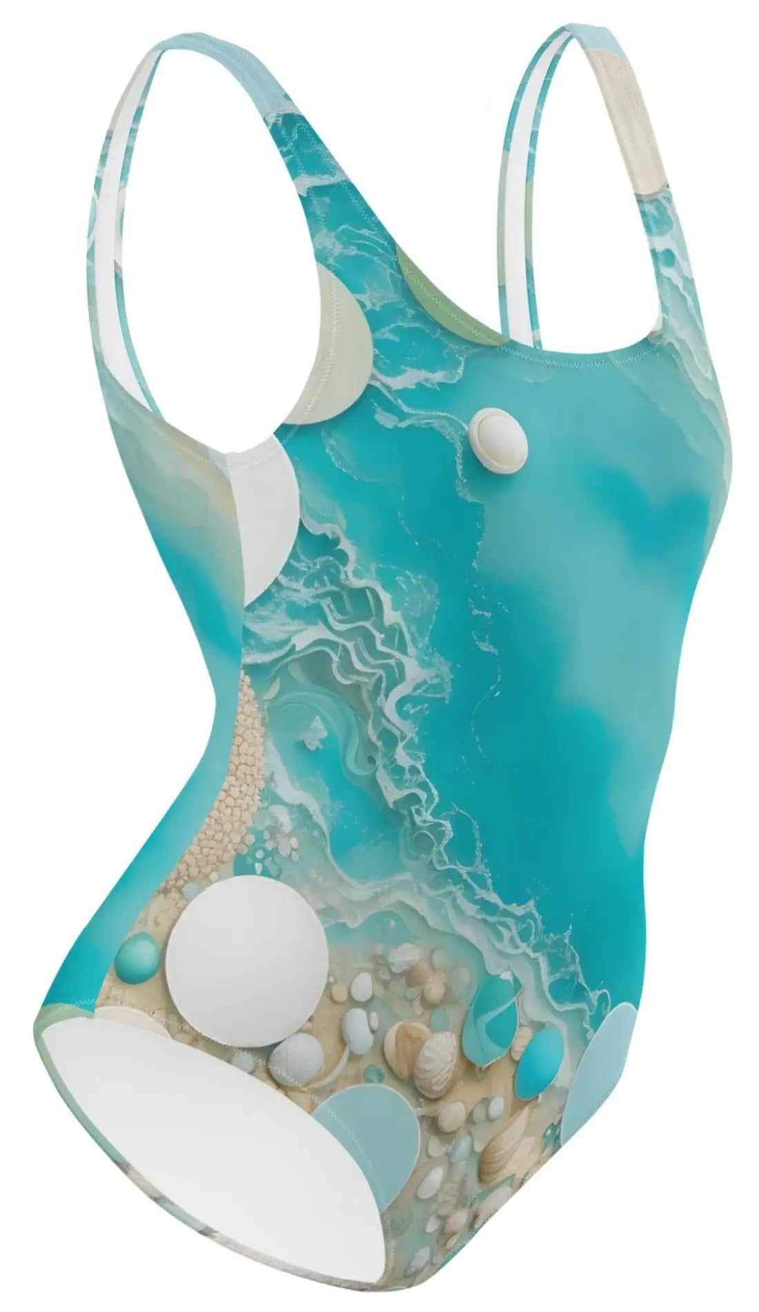 Serene Waves: Ocean-inspired Circles, One-Piece Swimsuit