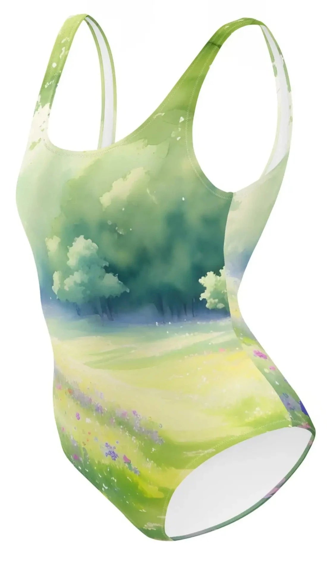Wildflower Serenity: Illustrated One-Piece Swimsuit