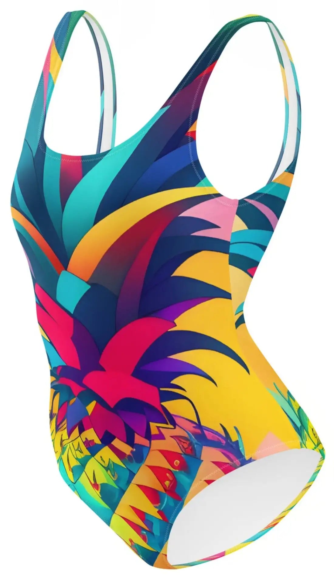 Geometric Pineapple: Vibrant Abstract One-Piece Swimsuit