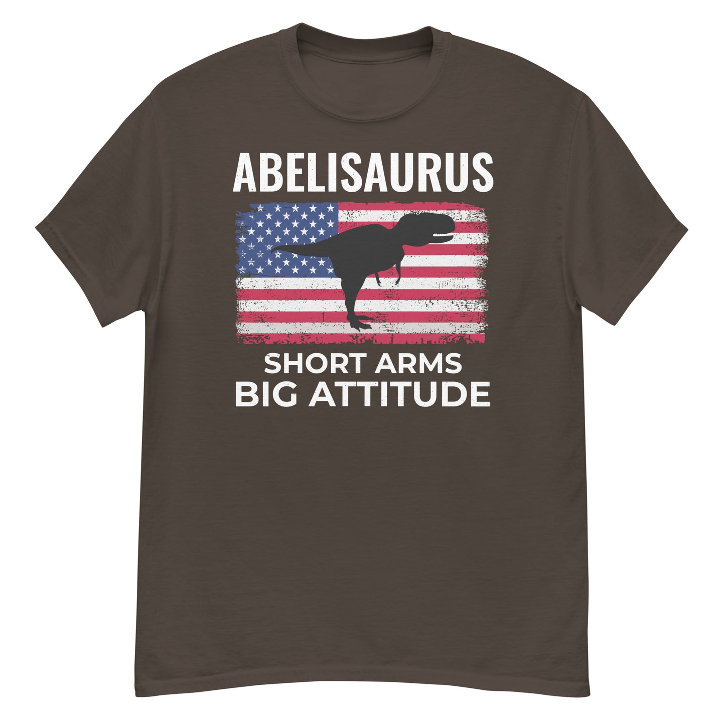 Abelisaurus: Short Arms, Big Attitude American Flag Dinosaur T-Shirt