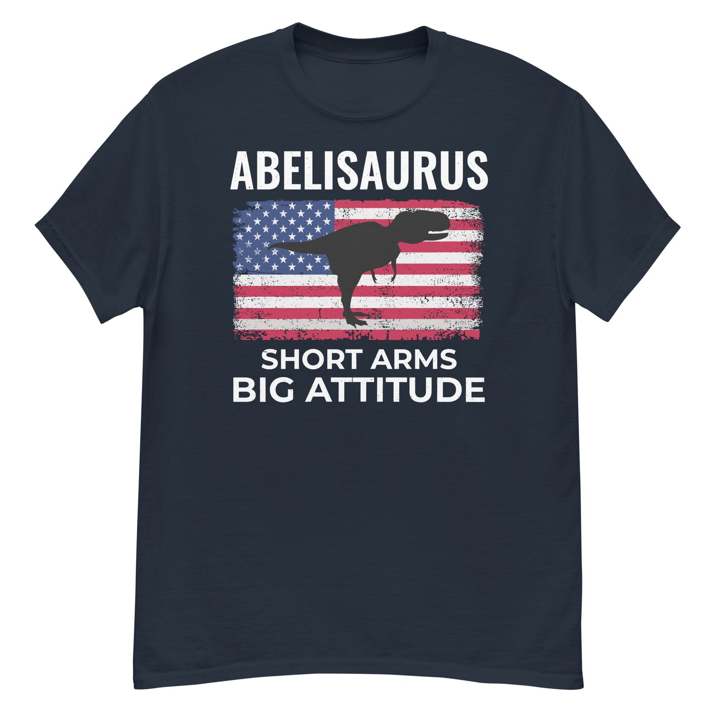Abelisaurus: Short Arms, Big Attitude American Flag Dinosaur T-Shirt