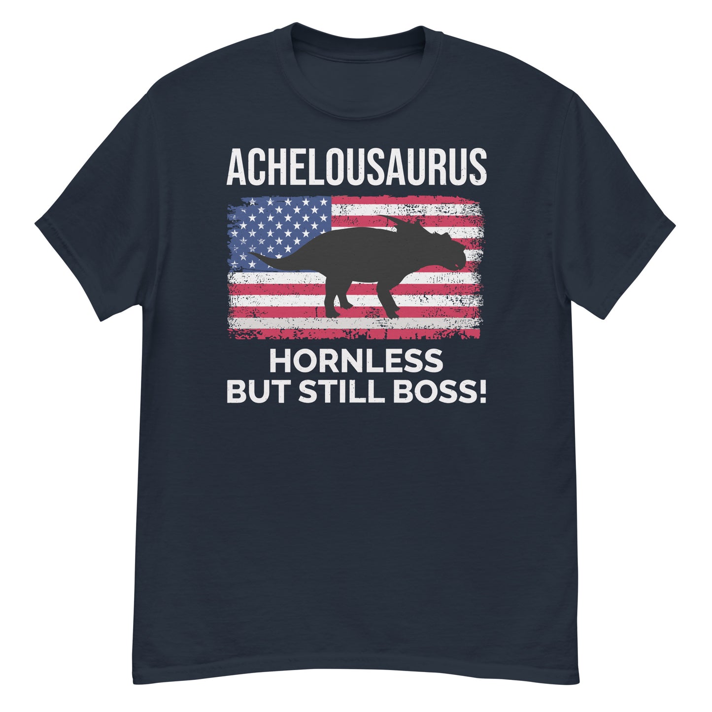 American Flag Achelousaurus Dinosaur T-Shirt: Hornless, Still Boss