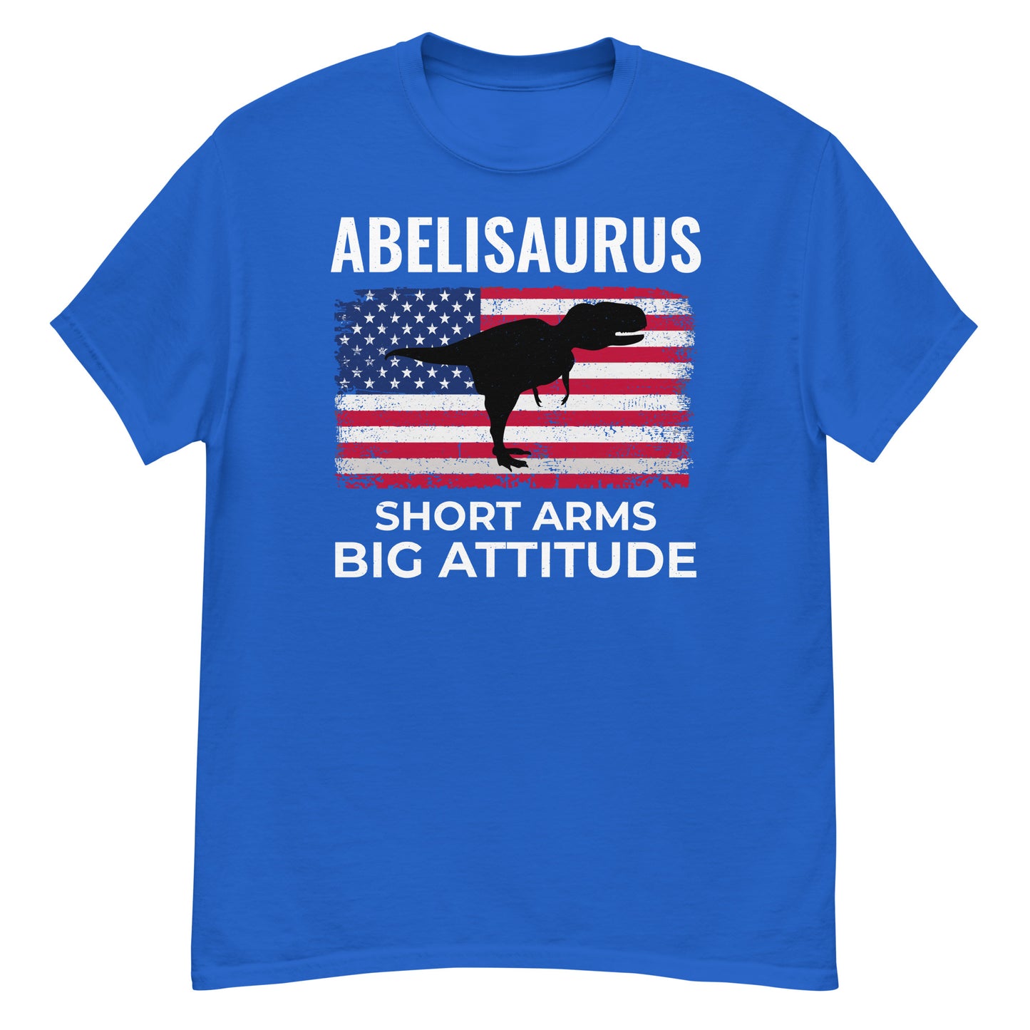 Abelisaurus: Short Arms, Big Attitude American Flag Dinosaur T-Shirt